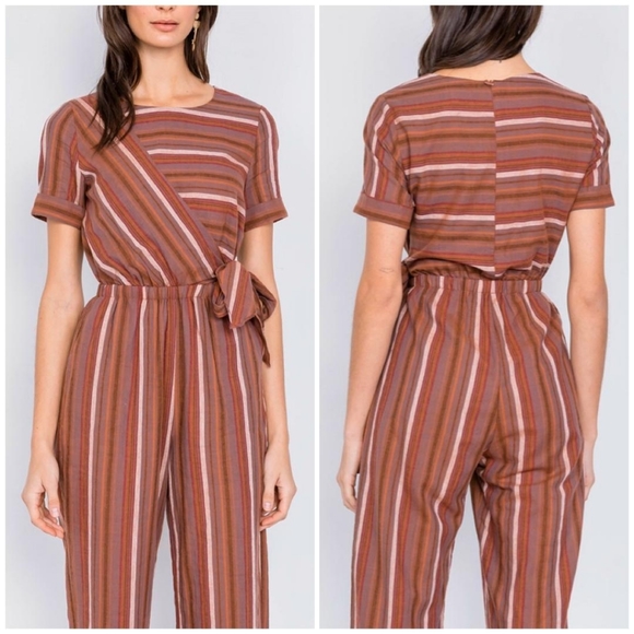 LAST ONE❗LE LIS Stitch Fix Rust Stripes Jumpsuit - Picture 2 of 5